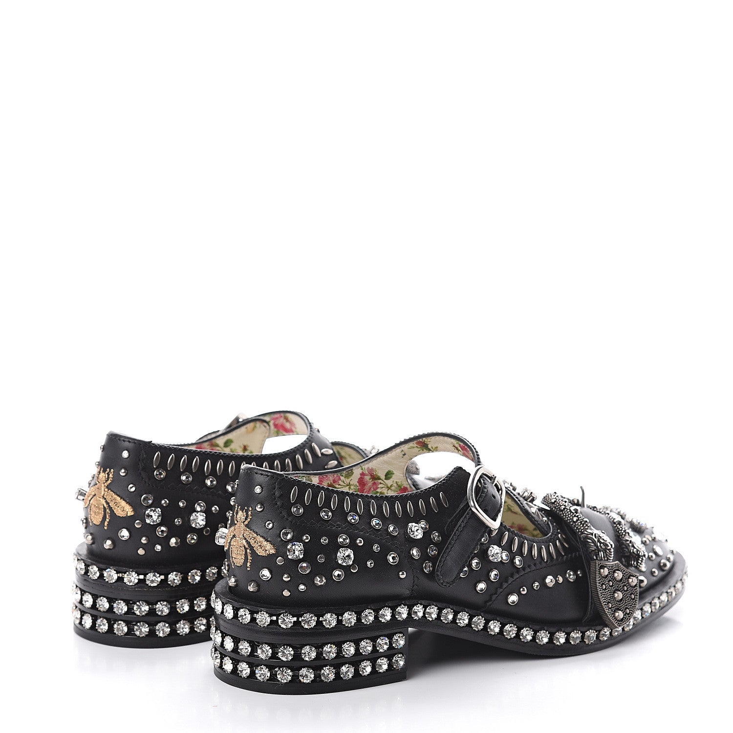 Gucci Calfskin Crystal Studded Womens Queercore Brogue Monk Strap Loafers 36.5 Black 4 of 7