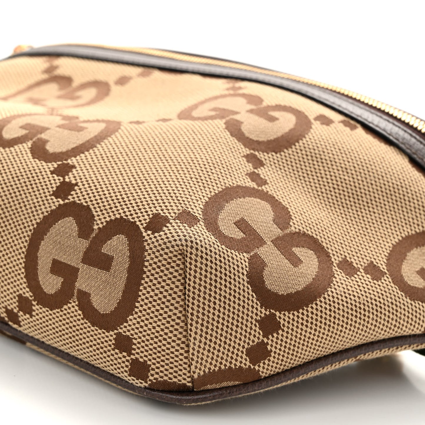 Monogram Jumbo GG Textured Dollar Calfskin Web Belt Bag Camel Ebony New Acero