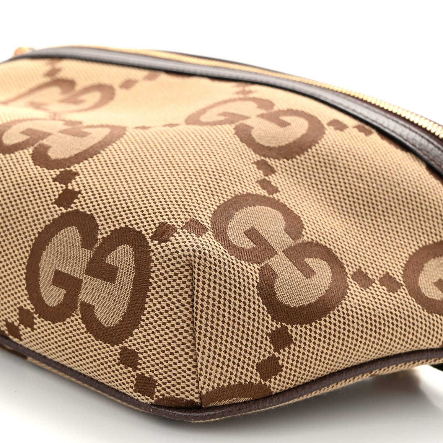 Gucci Monogram Jumbo GG Textured Dollar Calfskin Web Belt Bag Camel Ebony New Acero 9 of 9