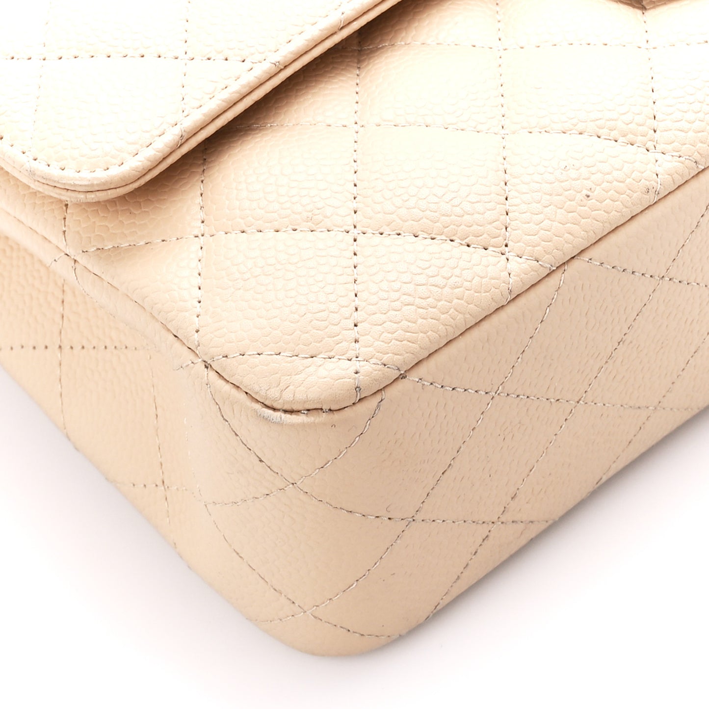Caviar Quilted Medium Double Flap Beige