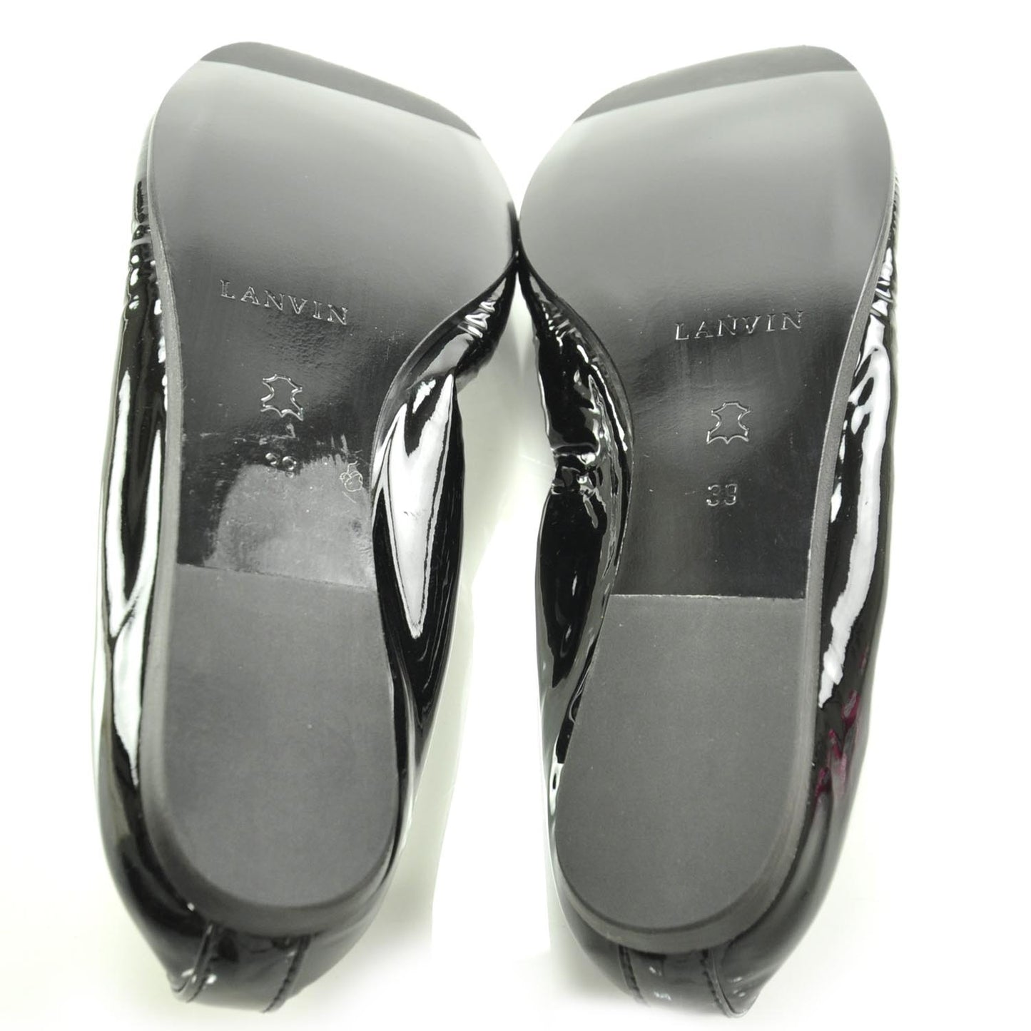 Patent Leather Elastic Ballet Flats 39 Black