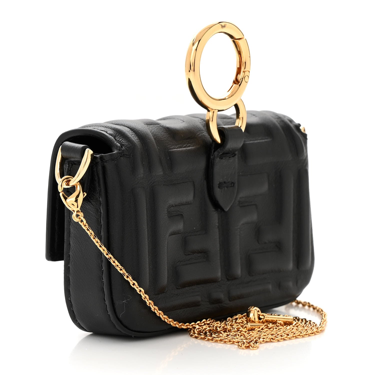 Fendi Nappa Matisse FF Embossed Nano Maxi Buckle Baguette Charm Black 3 of 10