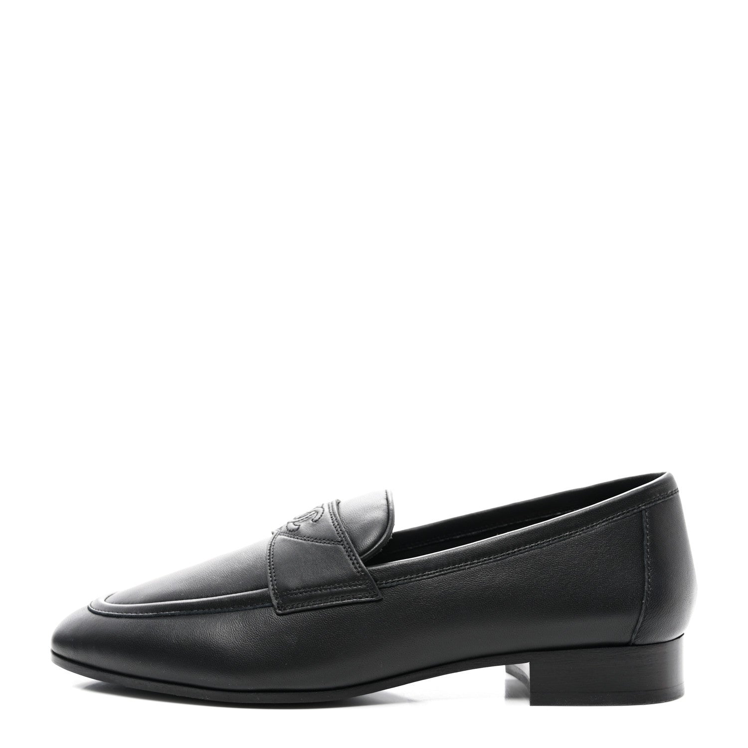 Chanel Calfskin Lambskin CC Loafers 38.5 Black 1 of 8