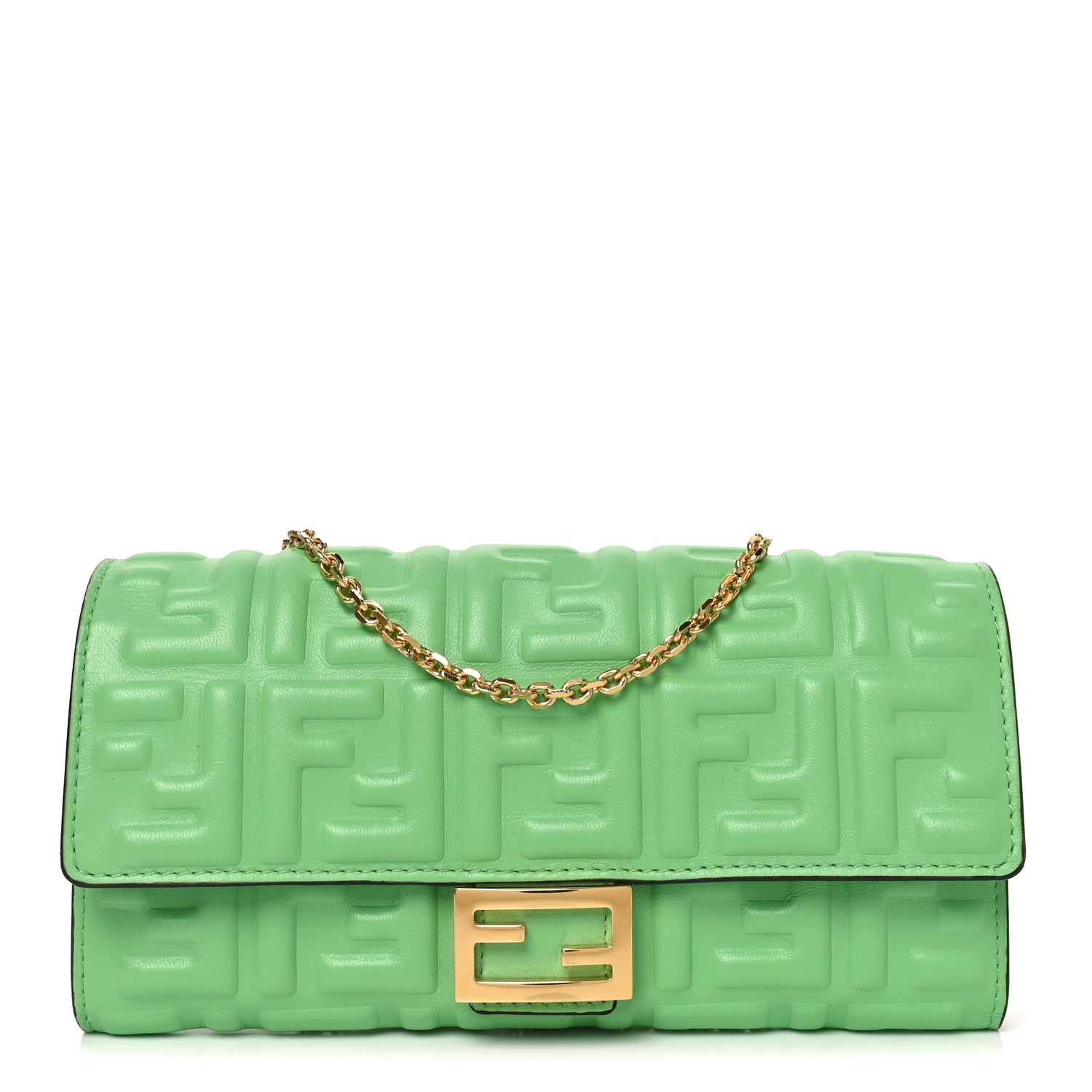 Fendi Nappa Matisse FF Embossed Continental Wallet On Chain Edamame 1 of 11