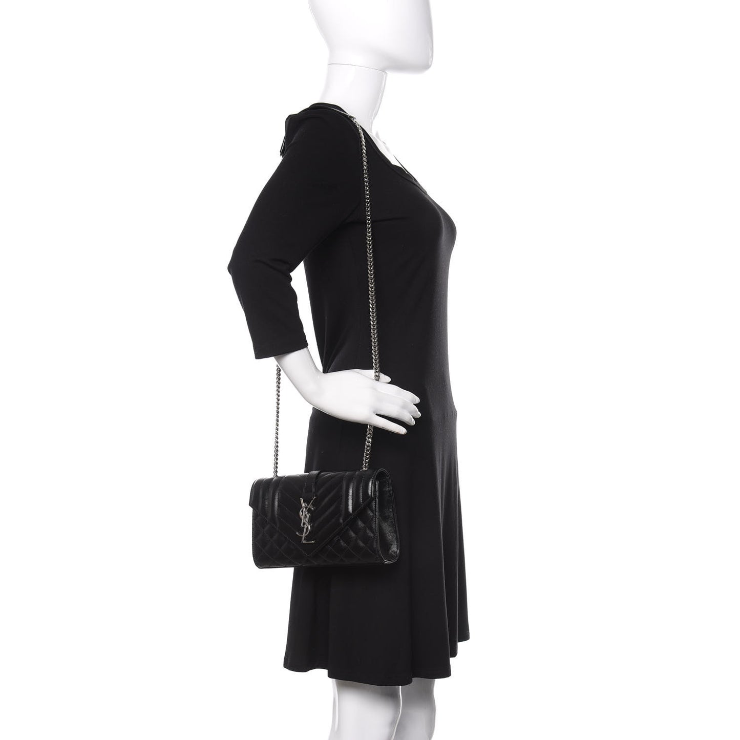 Grain De Poudre Textured Mixed Matelasse Triquilt Small Monogram Satchel Black