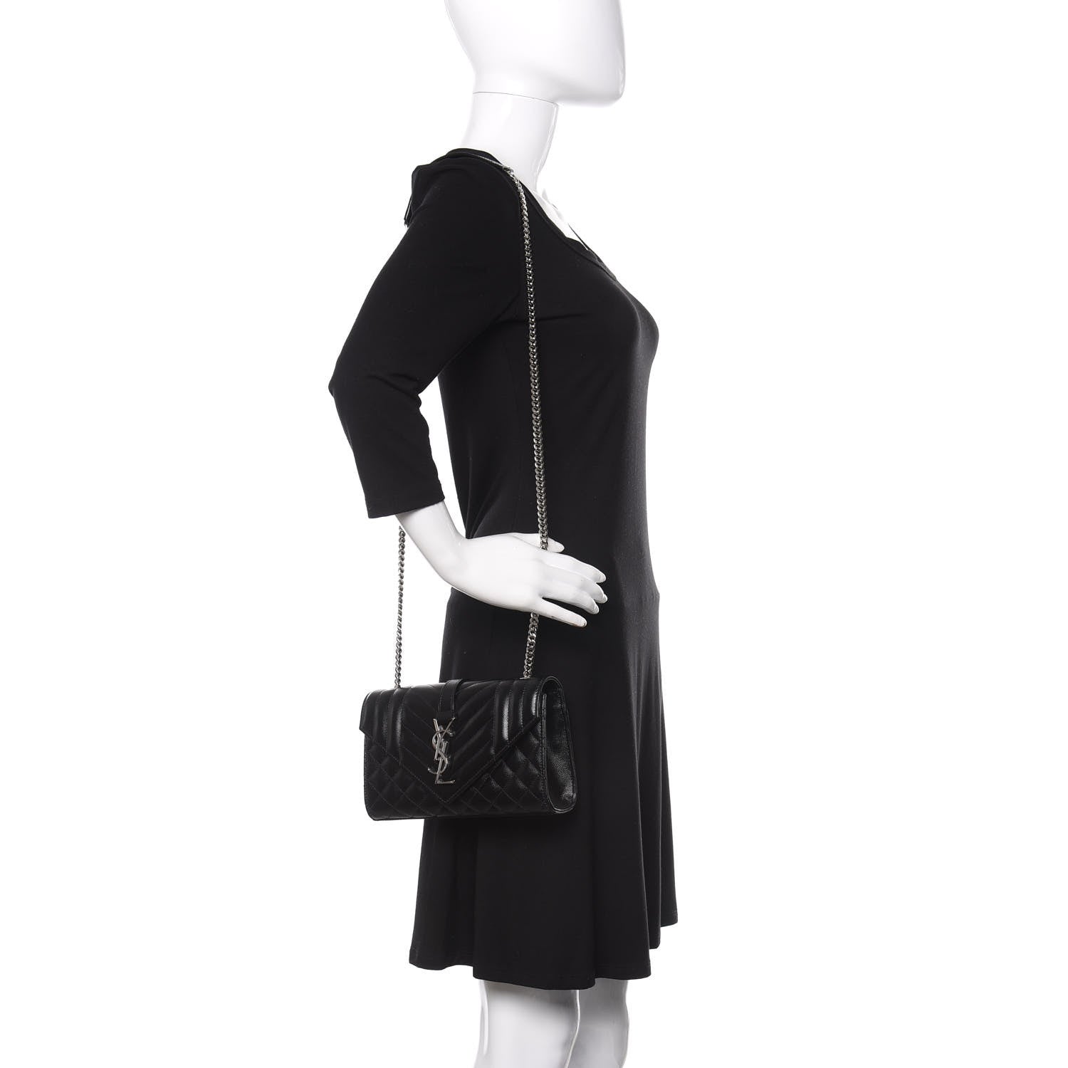 Saint Laurent Grain De Poudre Textured Mixed Matelasse Triquilt Small Monogram Satchel Black 2 of 10