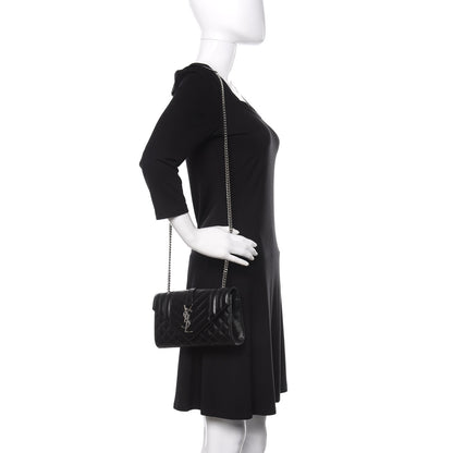 Saint Laurent Grain De Poudre Textured Mixed Matelasse Triquilt Small Monogram Satchel Black 2 of 10