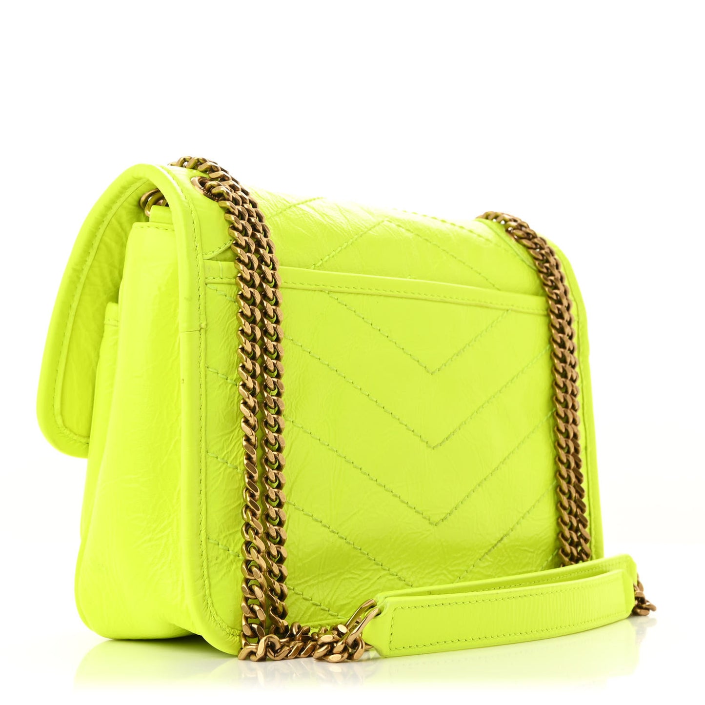 Crinkled Calfskin Matelasse Monogram Baby Niki Chain Satchel Flou Yellow