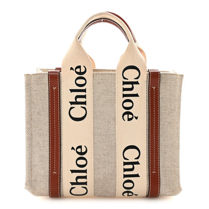 Chloe Cotton Calfskin Small Woody Ribbon Tote  White Brown 1 of 10
