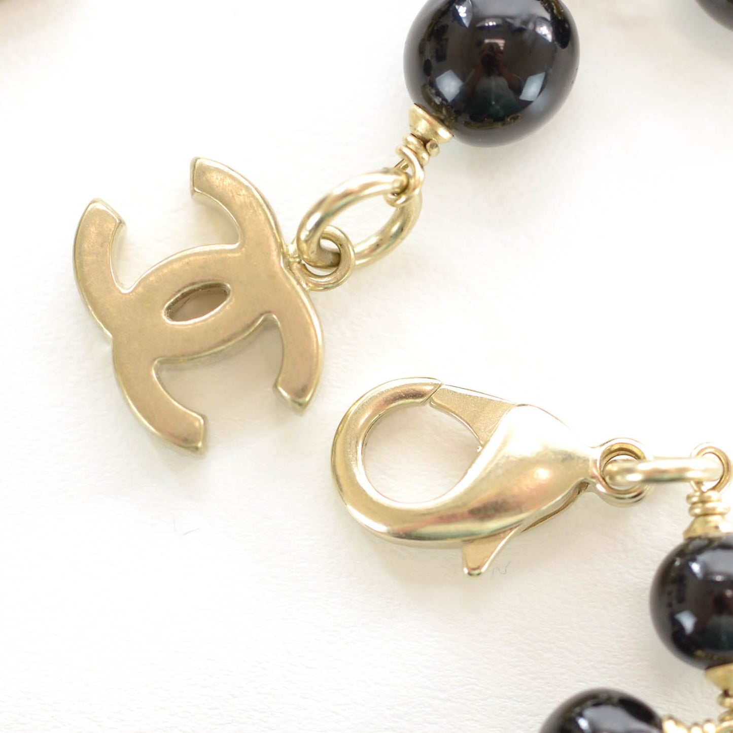 Long Beaded CC Double Strand Necklace Black