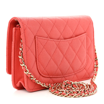 Chanel Caviar Quilted Textured CC Wallet On Chain WOC Coral 3 of 13