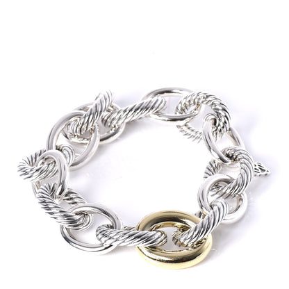 David Yurman Sterling Silver 18K Yellow Gold 19mm Extra Large Oval Link Bracelet 1 of 5
