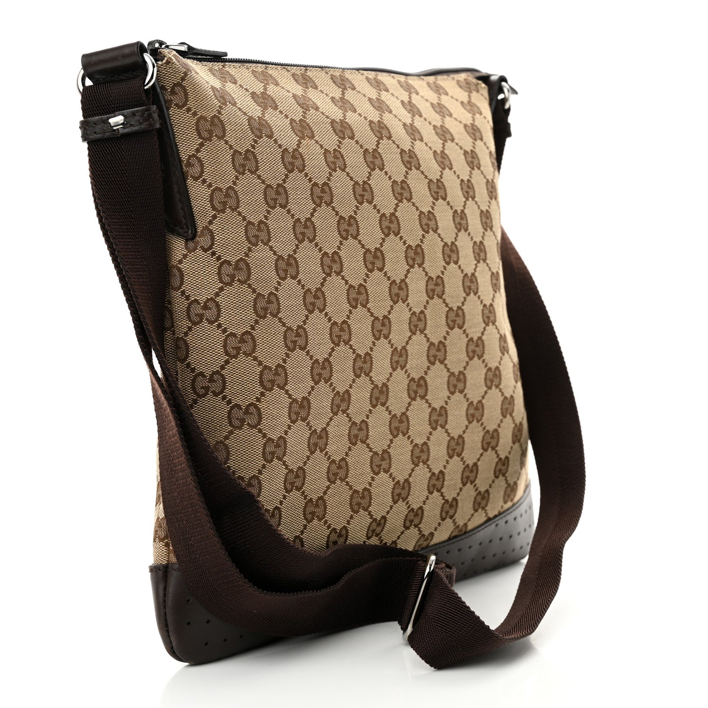 Monogram Calfskin Perforated Medium Flat Messenger Bag Dark Brown