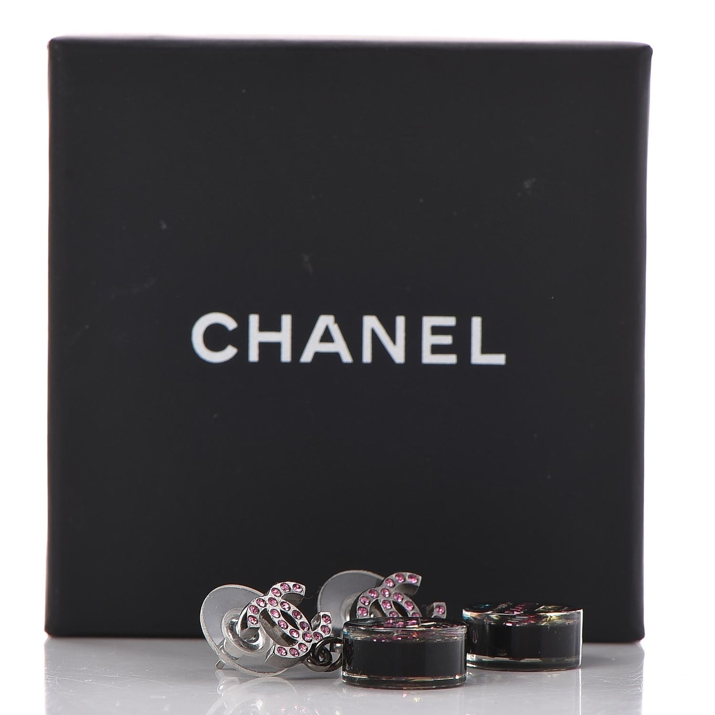 Resin Crystal CC Drop Earrings Black Multicolor