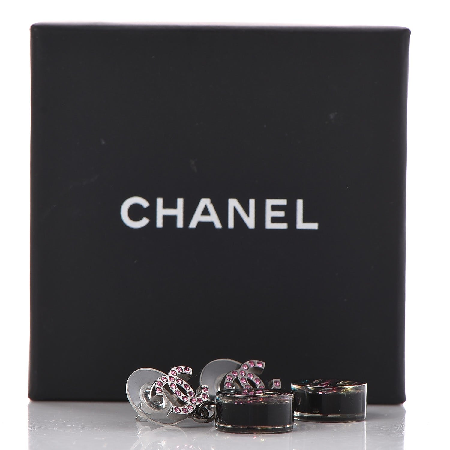 Chanel Resin Crystal CC Drop Earrings Black Multicolor 4 of 5