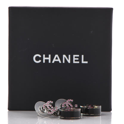 Chanel Resin Crystal CC Drop Earrings Black Multicolor 4 of 5