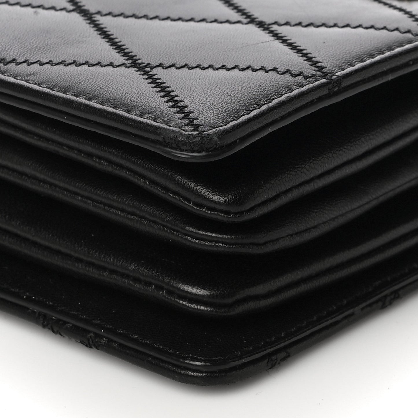 Lambskin Diamond Quilted Monogram Angie Chain Bag Black