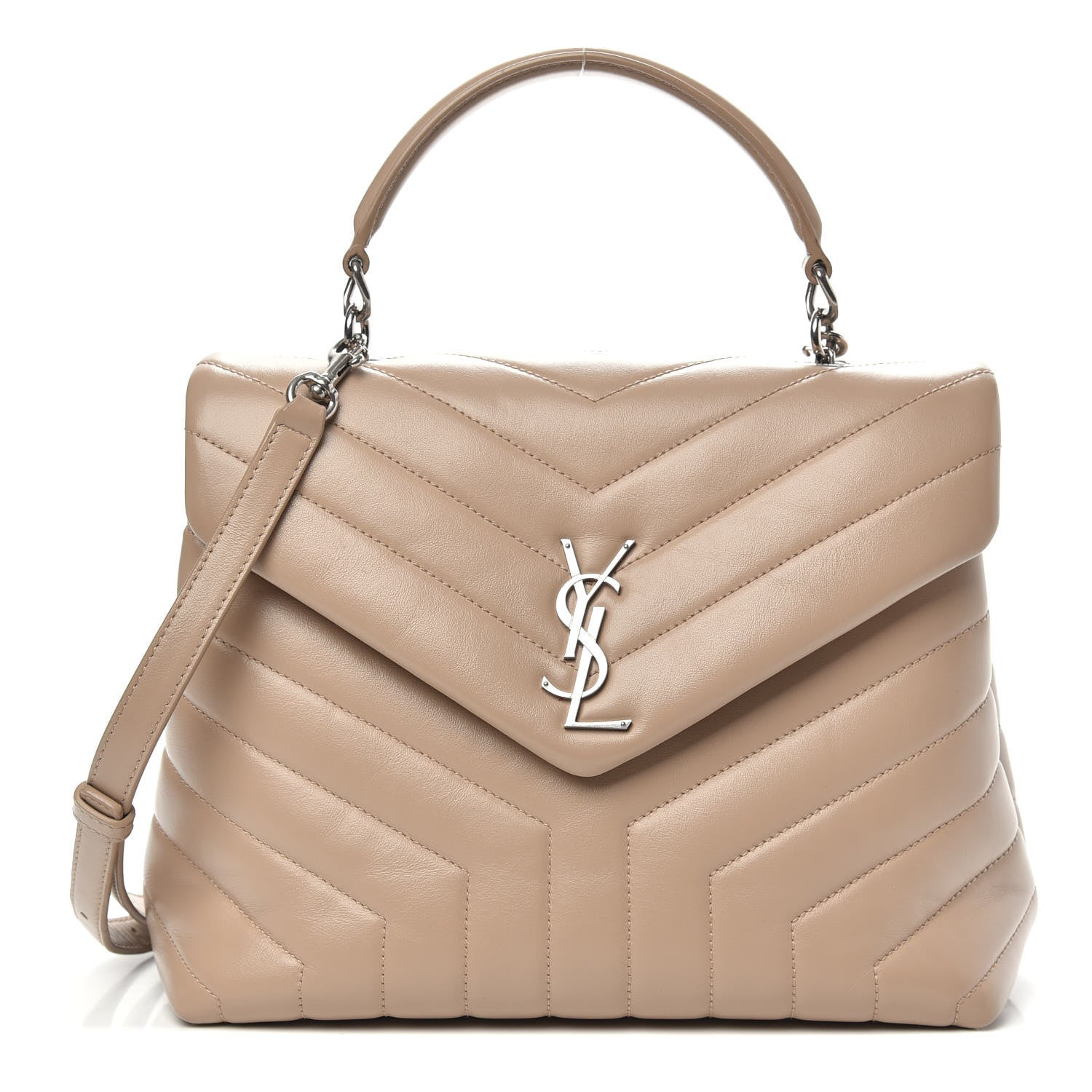 Saint Laurent Calfskin Y Quilted Monogram Medium Loulou Satchel Dark Beige 1 of 13