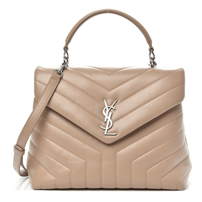 Saint Laurent Calfskin Y Quilted Monogram Medium Loulou Satchel Dark Beige 1 of 13