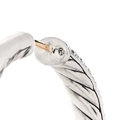 David Yurman Sterling Silver Diamond 25mm Sculpted Cable Pave Hoop Earrings 5 of 6