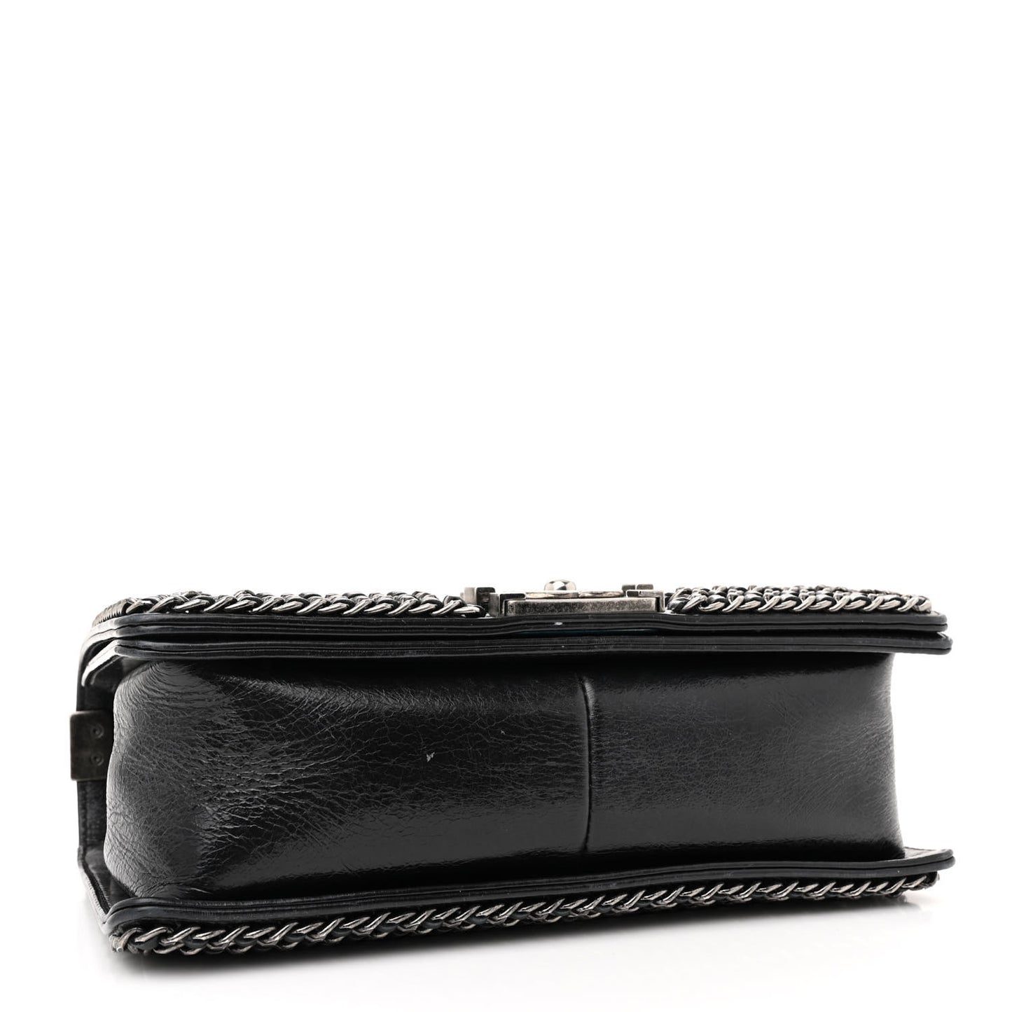 Glazed Calfskin Quilted Medium Chain Around Boy Flap Black