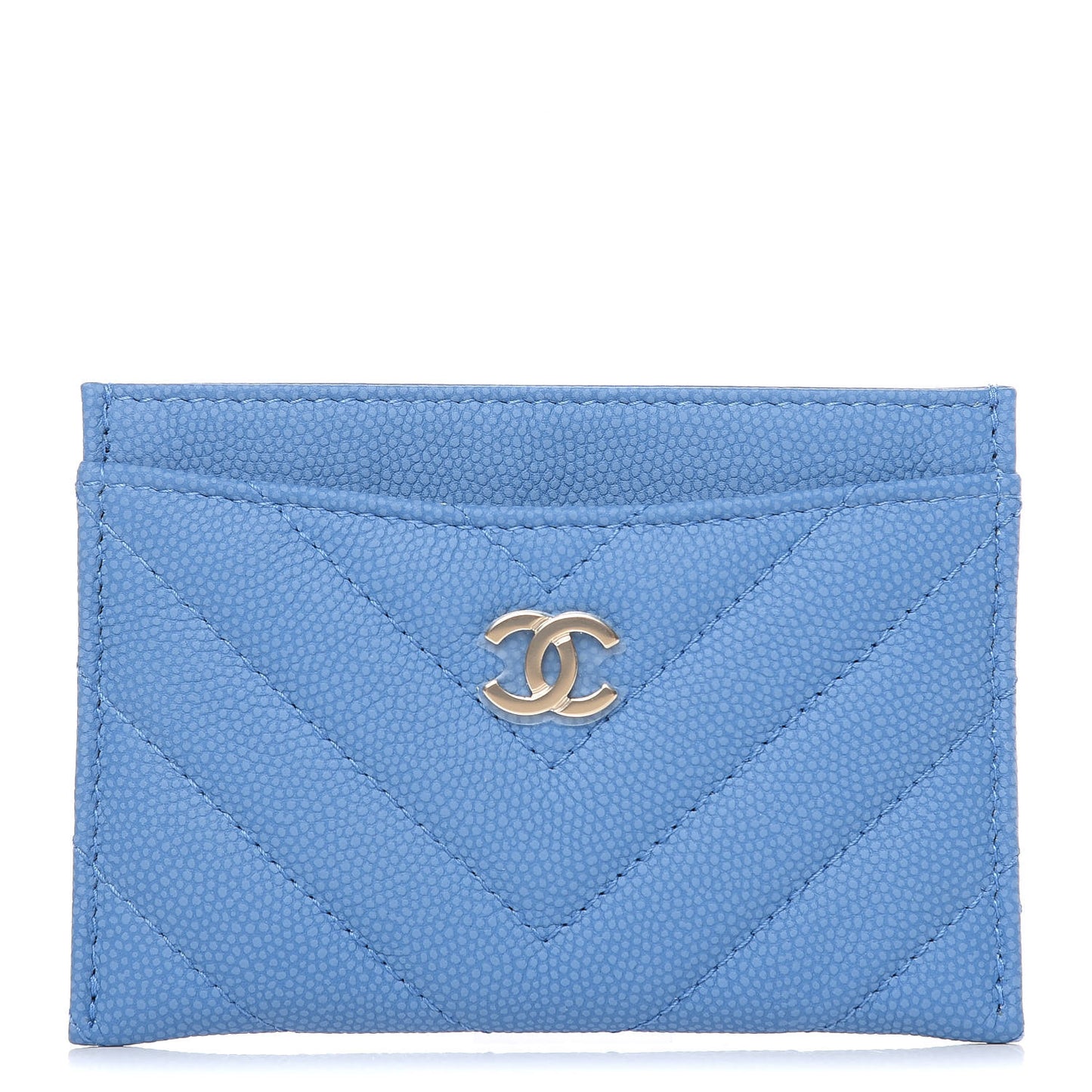 Caviar Chevron Quilted Card Holder Blue