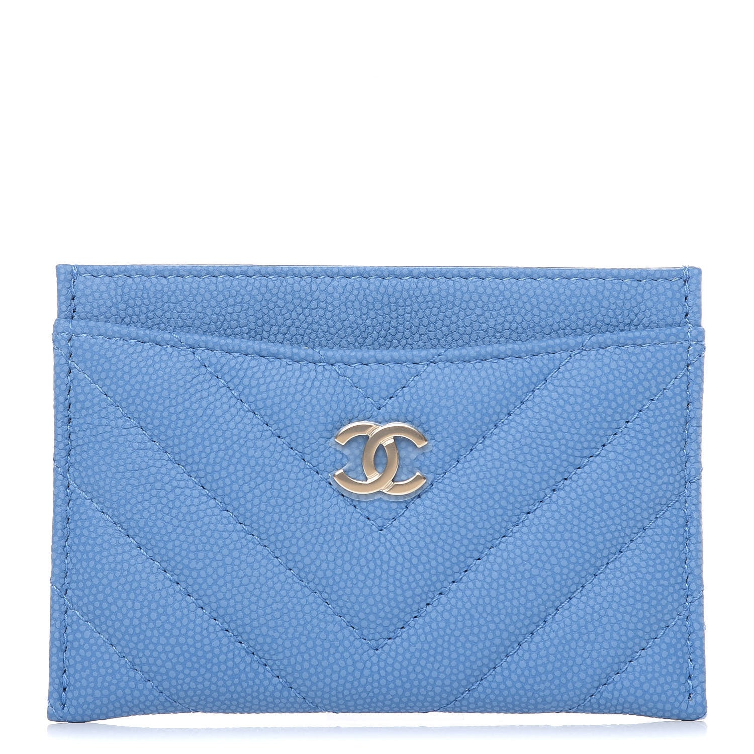 Chanel Caviar Chevron Quilted Card Holder Blue 1 of 9