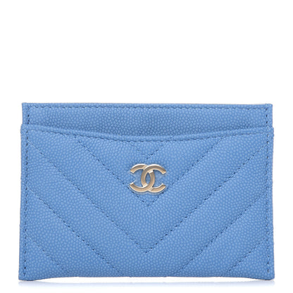 Chanel Caviar Chevron Quilted Card Holder Blue 1 of 9