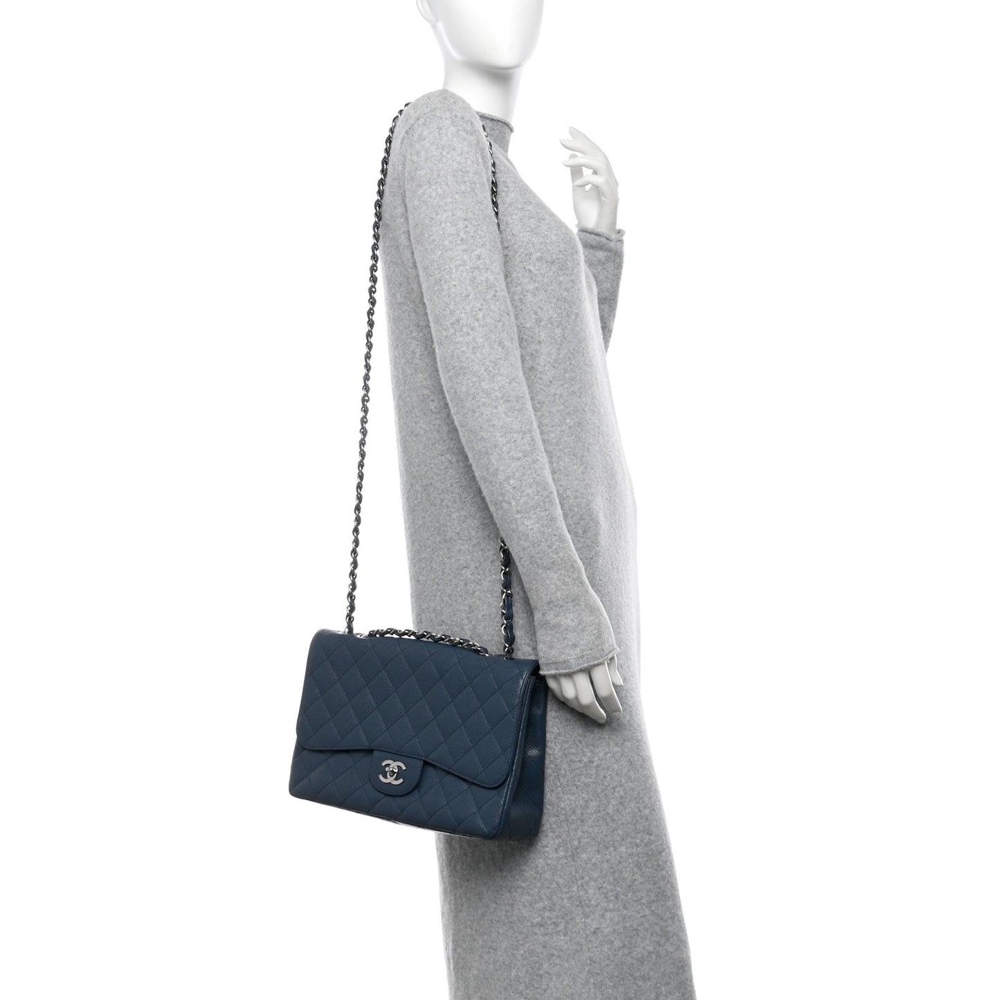 Caviar Quilted Jumbo Single Flap Blue