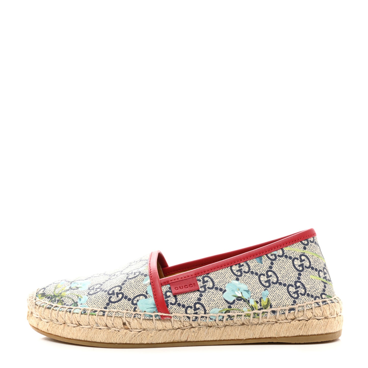 GG Supreme Monogram Blooms Espadrilles 36 Beige Blue Navy Hibiscus Red