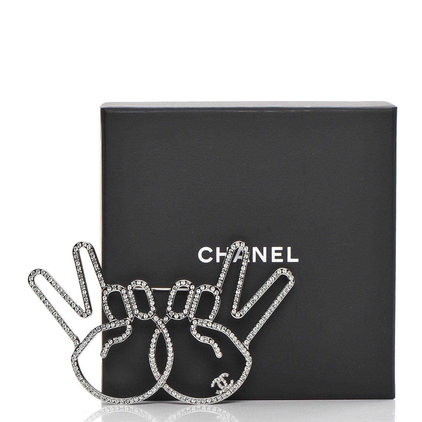 Strass Crystal Peace Sign Emoji Brooch Silver