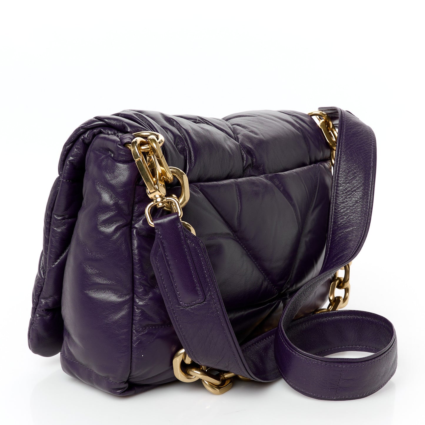 Nappa Soft Padded Logo Embossed Triangle Quilted Shoulder Bag Viola