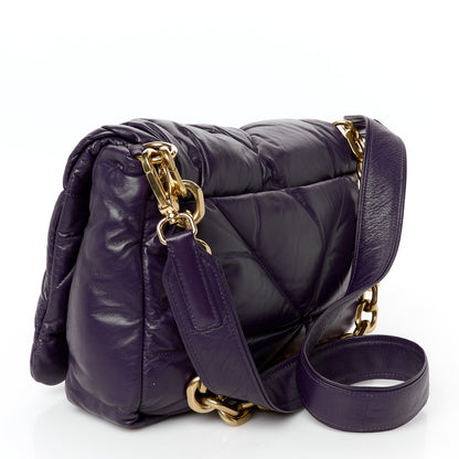 Prada Nappa Soft Padded Logo Embossed Triangle Quilted Shoulder Bag Viola 3 of 10
