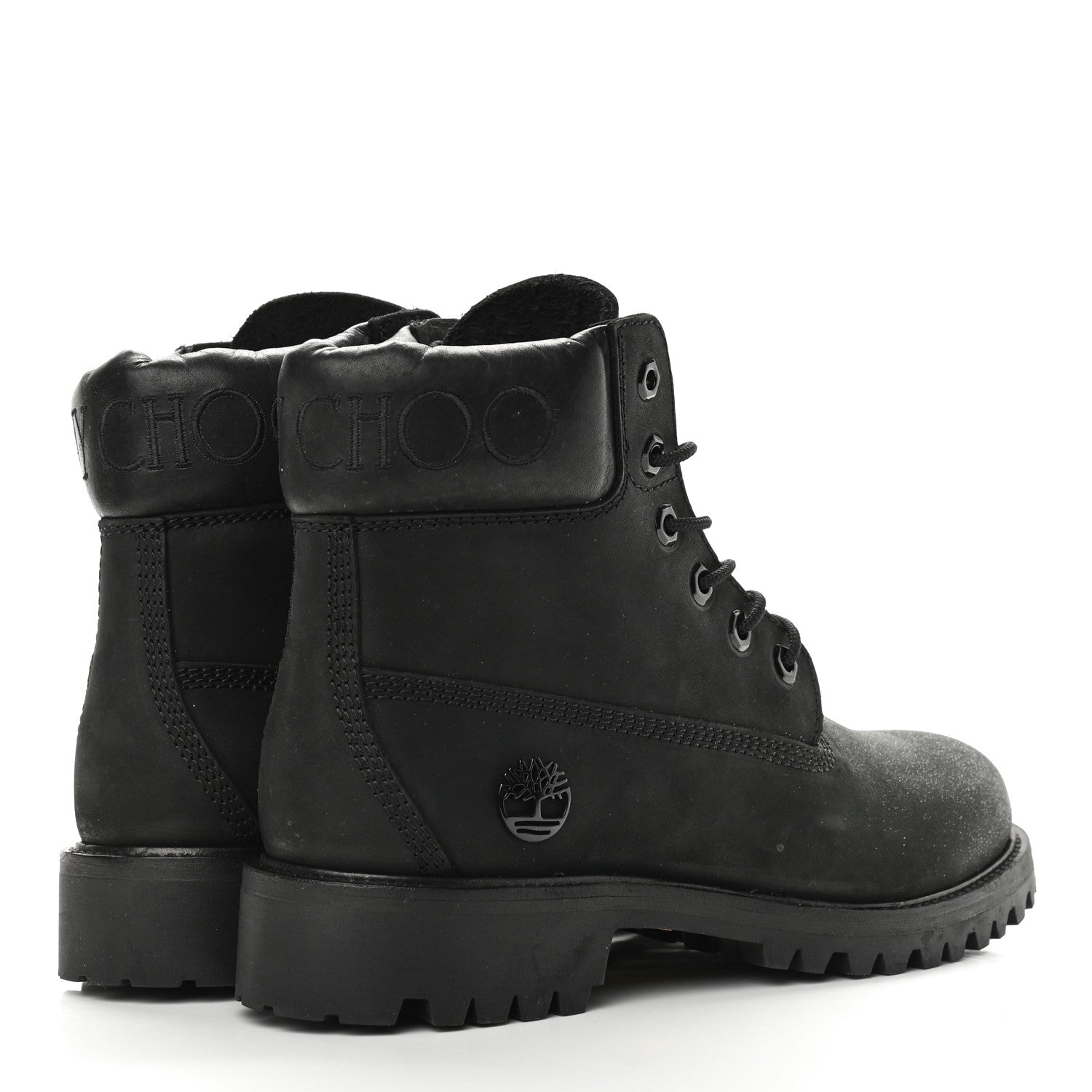 Jimmy Choo X TIMBERLAND Nubuck Glitter Womens Ankle Boots 38 Black Gunmetal 5 of 10