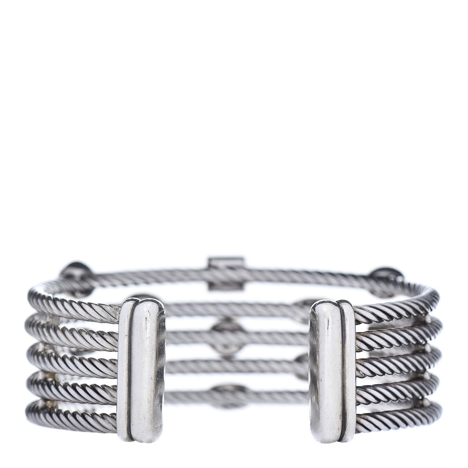 David Yurman Sterling Silver Diamond Hematite Black Onyx Five Row Confetti Cuff Bracelet 3 of 4