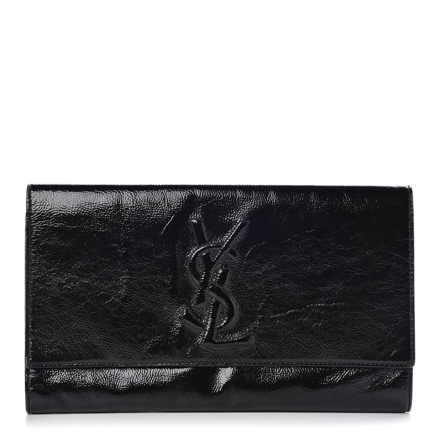 Saint Laurent Textured Patent Monogram Large Belle De Jour Clutch Black 1 of 11