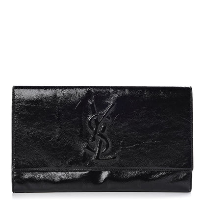 Saint Laurent Textured Patent Monogram Large Belle De Jour Clutch Black 1 of 11