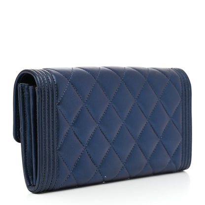 Chanel Metallic Lambskin Quilted Large Boy Gusset Flap Wallet Blue 3 of 8
