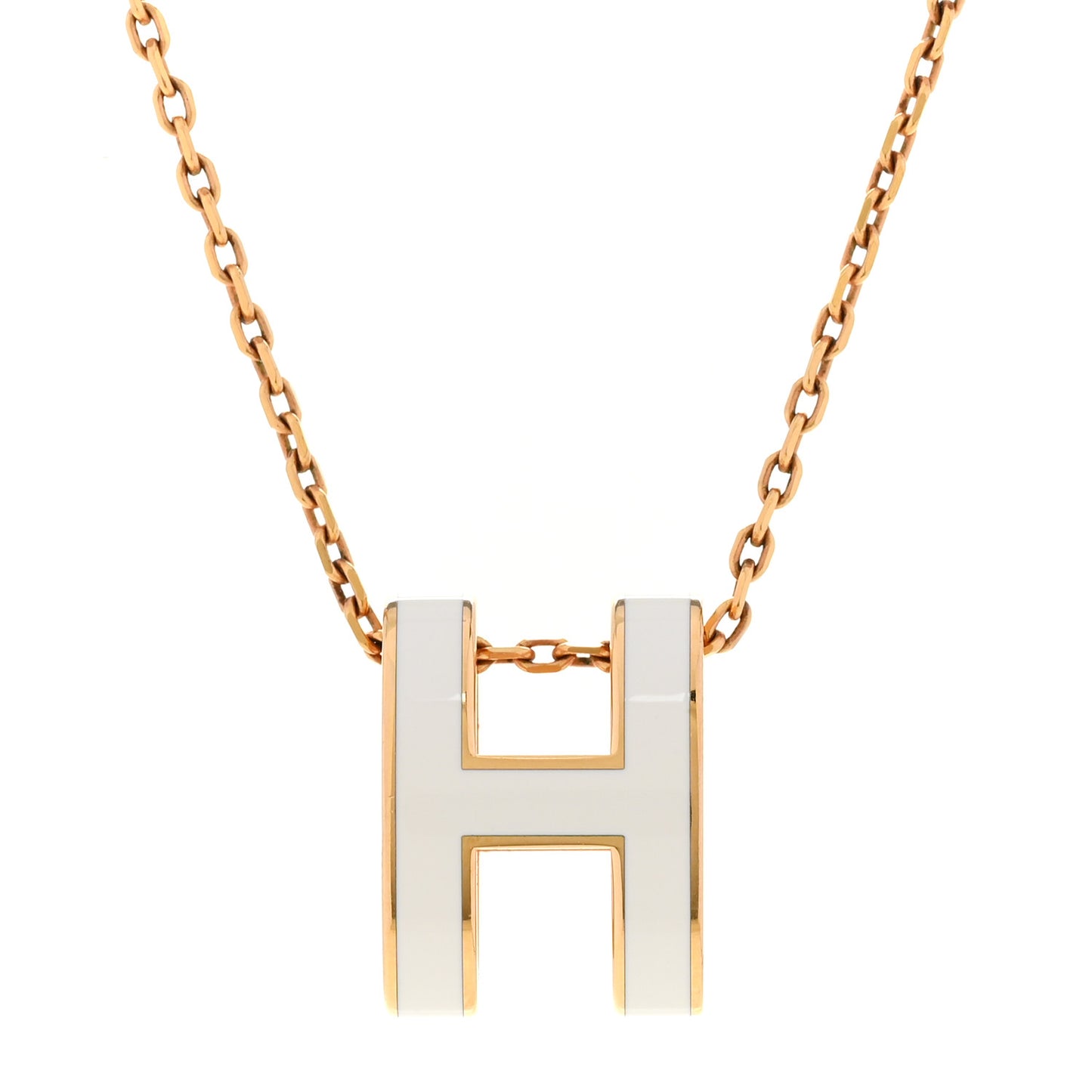 Lacquered Gold Pop H Pendant Necklace White
