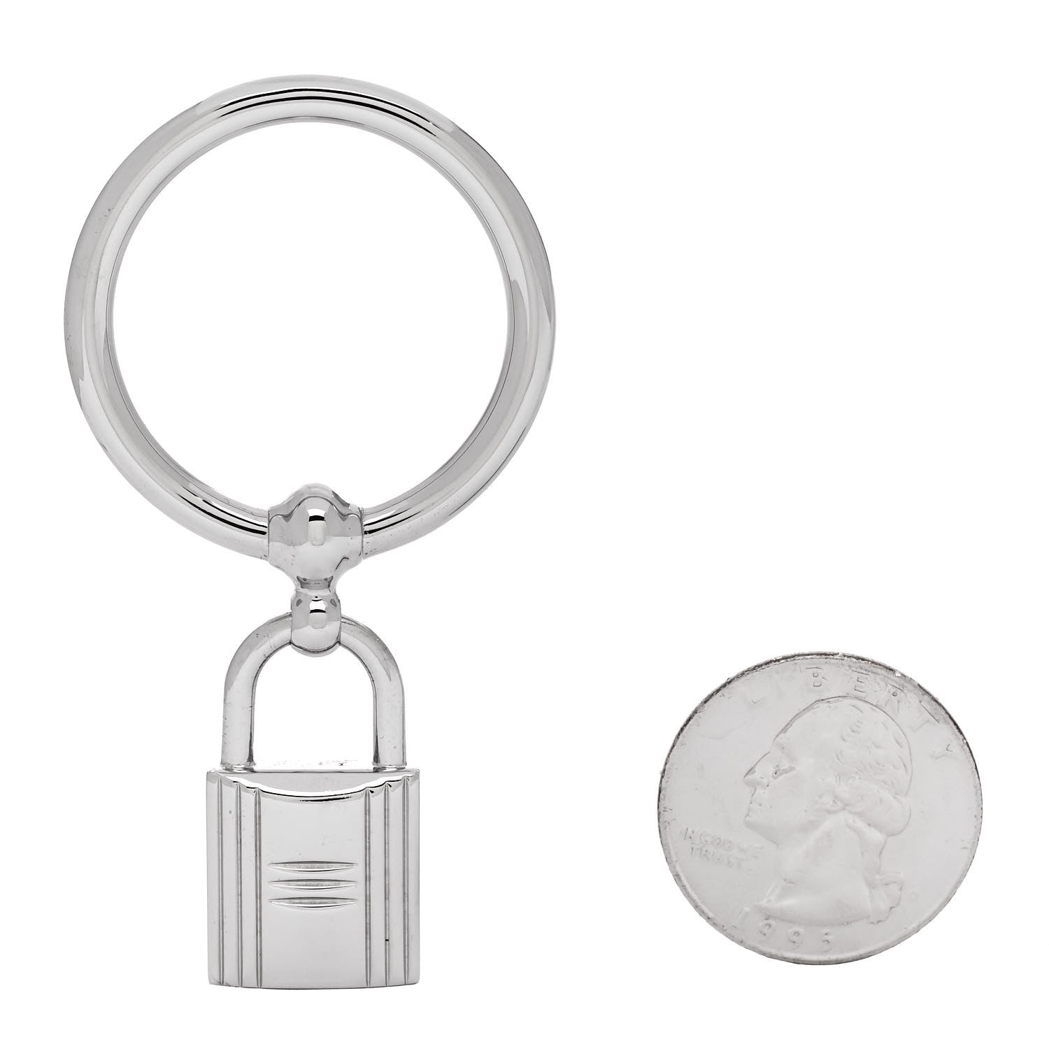 Hermes Palladium Loop Charms Cadenas Scarf Ring Silver 2 of 3