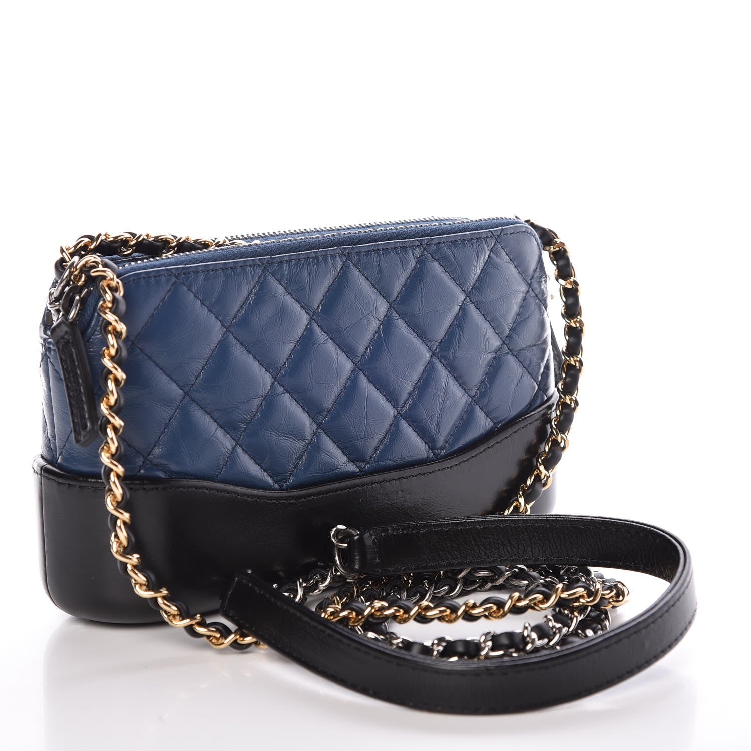 Chanel Aged Calfskin Quilted Small Gabrielle Clutch With Chain Navy Black 2 of 13
