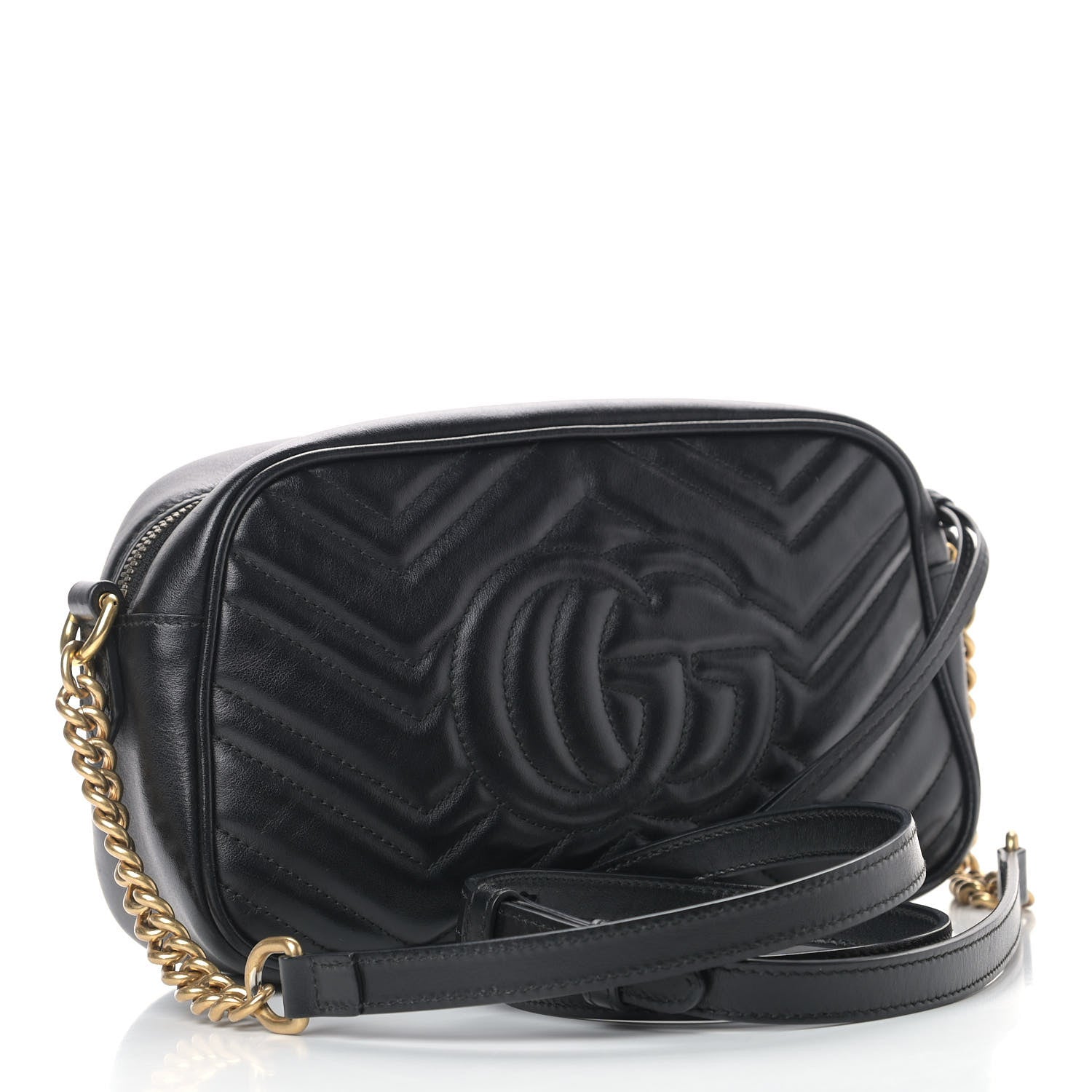 Gucci Calfskin Matelasse Small GG Marmont Chain Shoulder Bag Black 3 of 10
