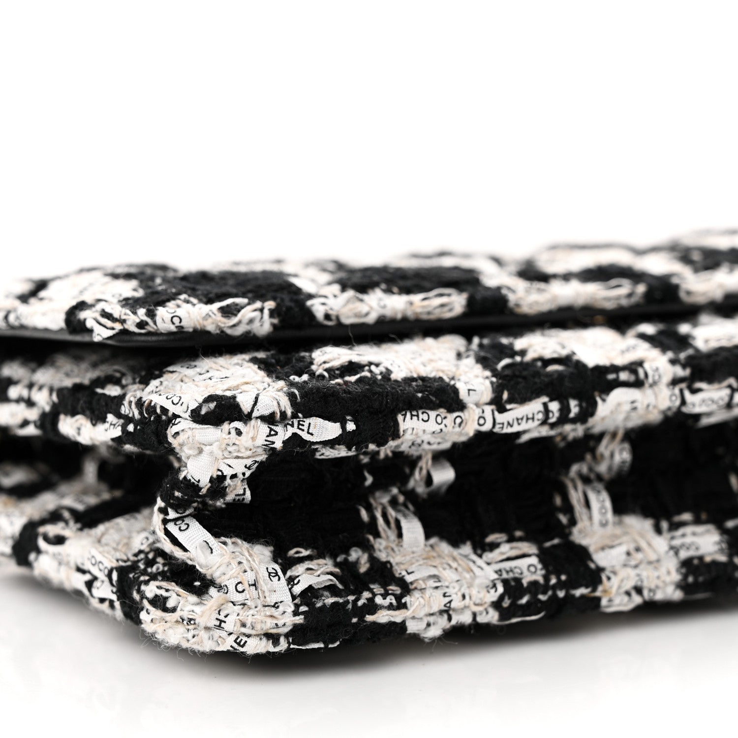 Chanel Tweed Quilted Wallet On Chain WOC Black Ecru White 10 of 12