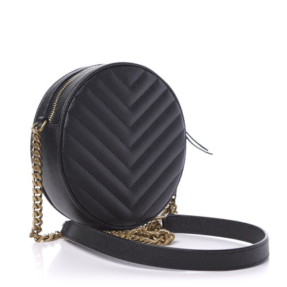 Saint Laurent Grain De Poudre Matelasse Chevron Quilted Round Vinyle Camera Bag Black 3 of 10