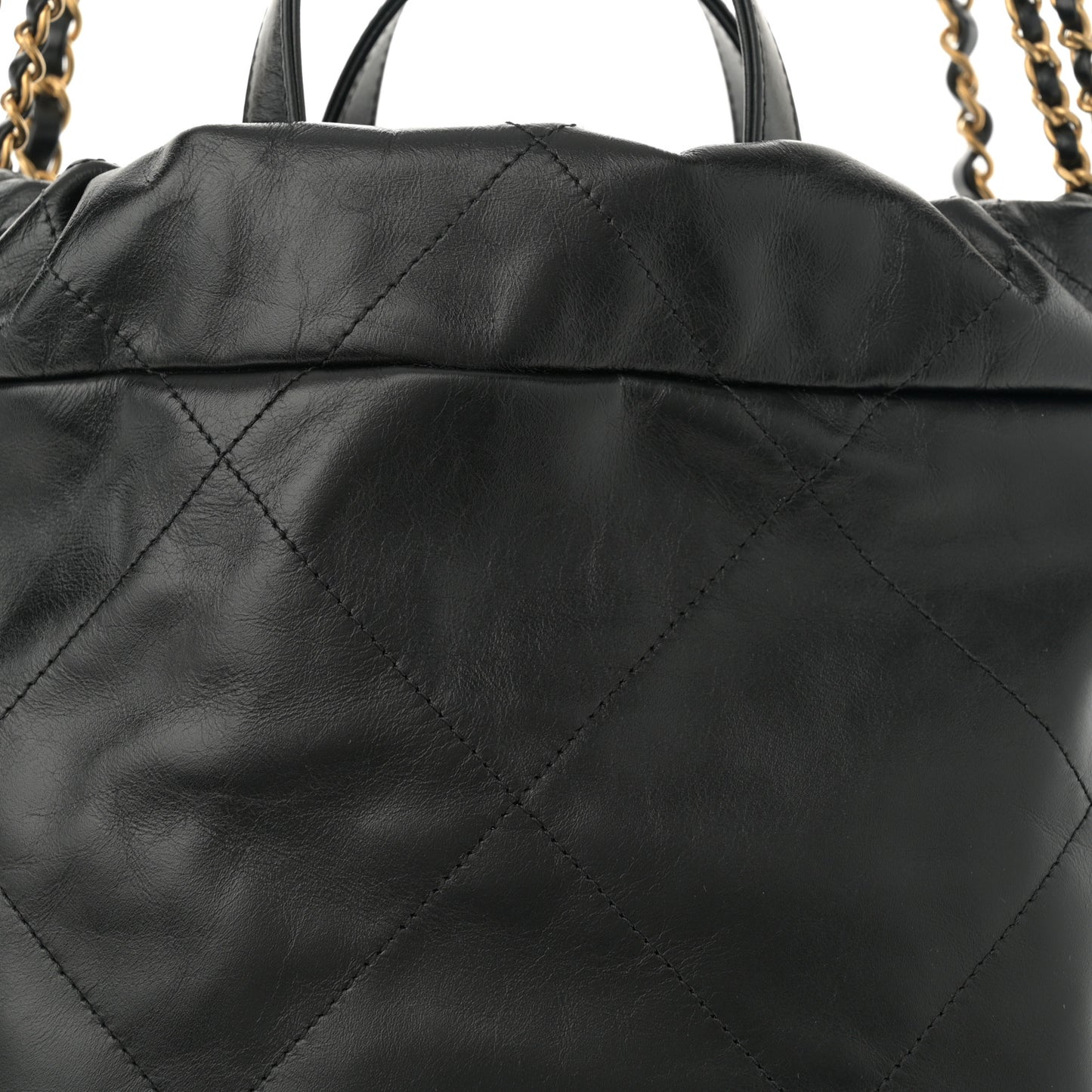 Shiny Calfskin Quilted Chanel 22 Backpack Black