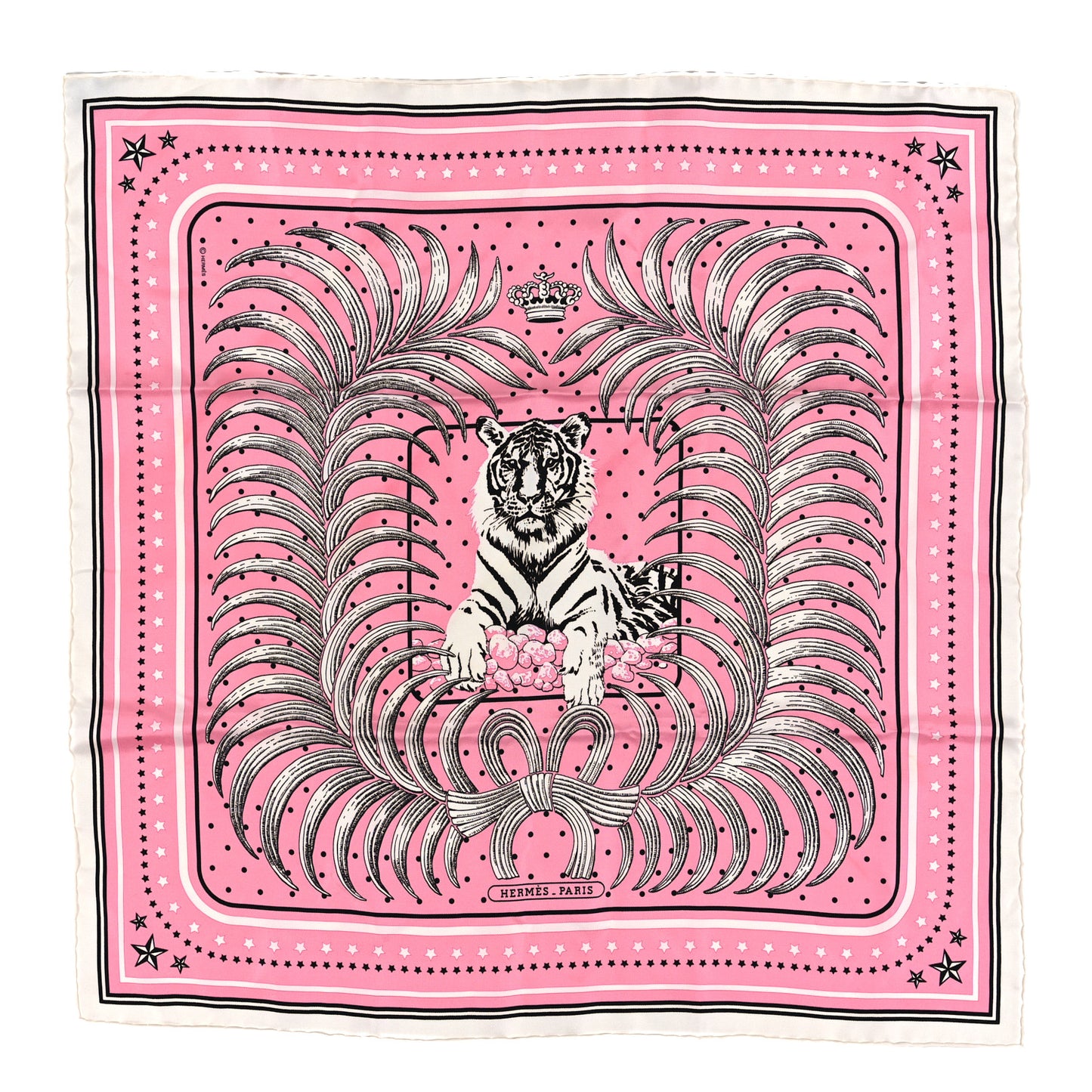 Silk Tigre Royal Bandana Scarf 55 Rose Vif Black White