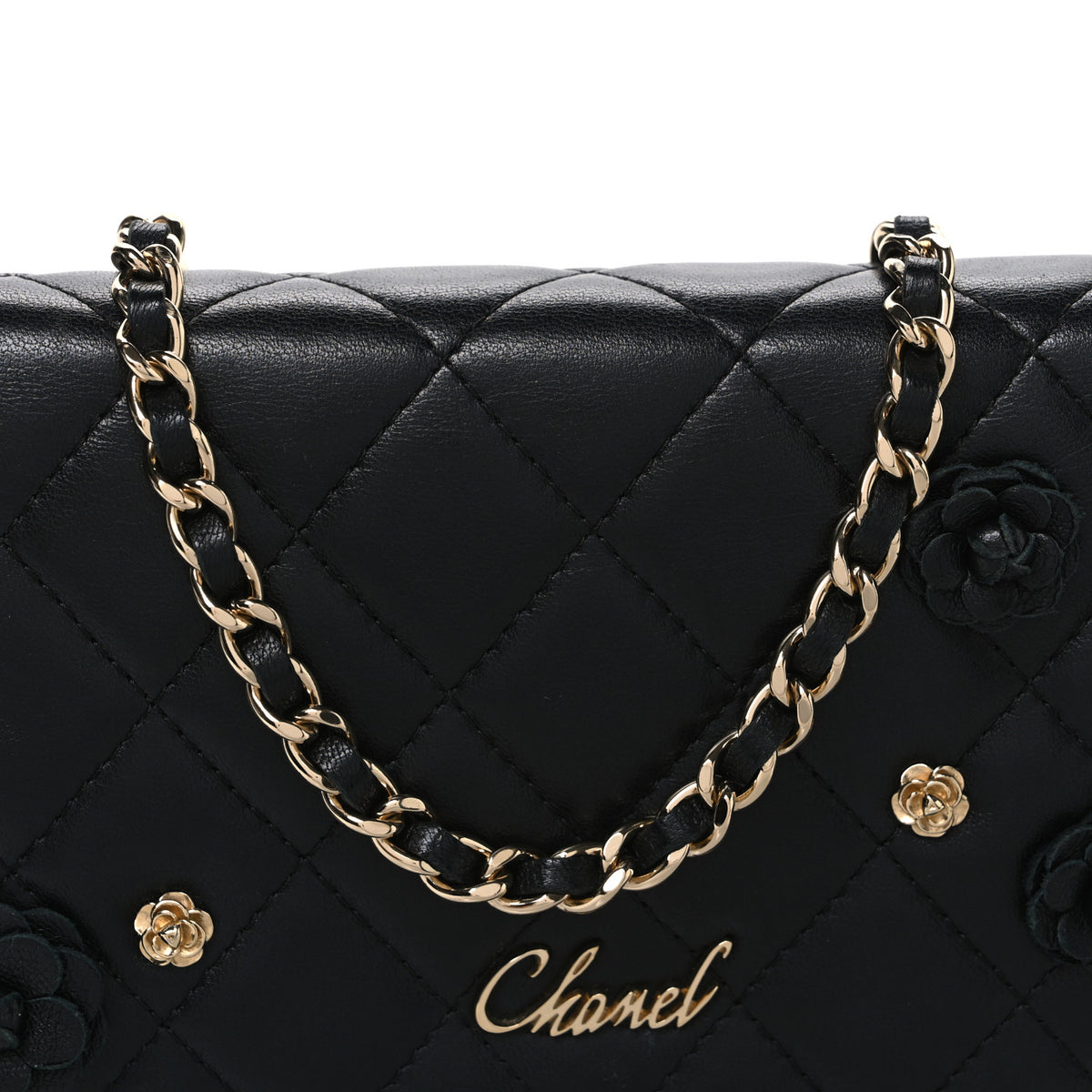 Chanel Lambskin Camellia Wallet on Chain WOC Black 9 of 11