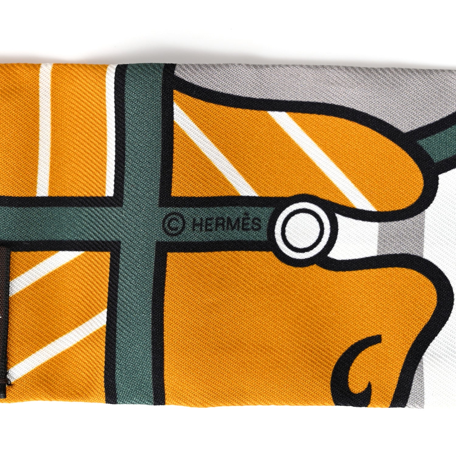 Hermes Silk Quadrige Bayadere Twilly Ocre Gris Vert 4 of 4