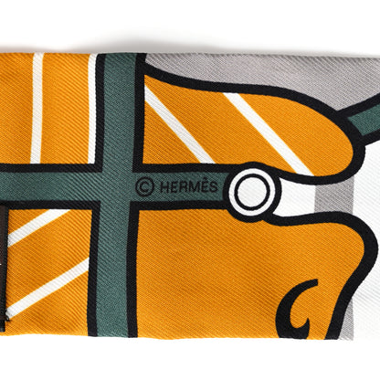 Hermes Silk Quadrige Bayadere Twilly Ocre Gris Vert 4 of 4
