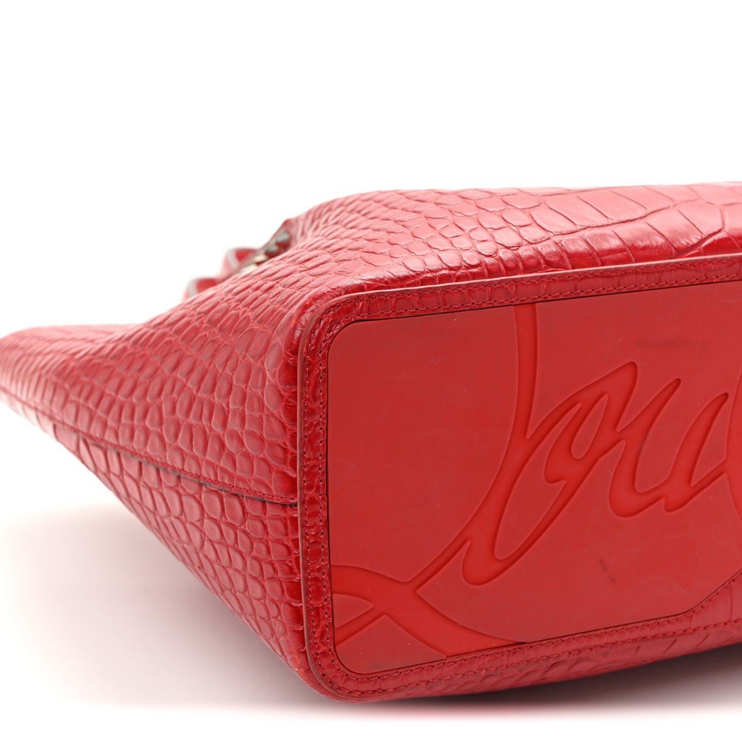 Crocodile Embossed Calfskin Spiked Small Cabarock Shopper Tote Red
